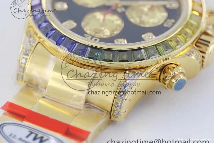 AAA Replica Watches 116595RBOW Black on A Diamonds 2406 Best YG 904L YG Dial Edition Bracelet Effortless TWF 1:1 Steel Daytona YG 0109